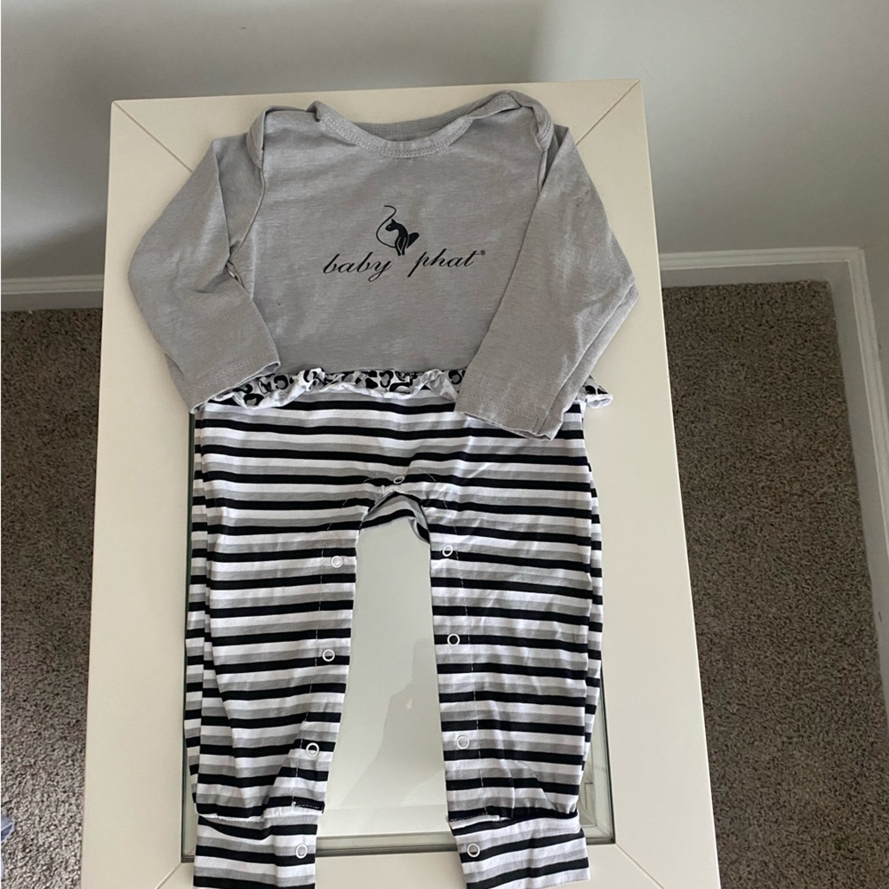 Baby Phat Gray & Black Striped Baby Pajama Set